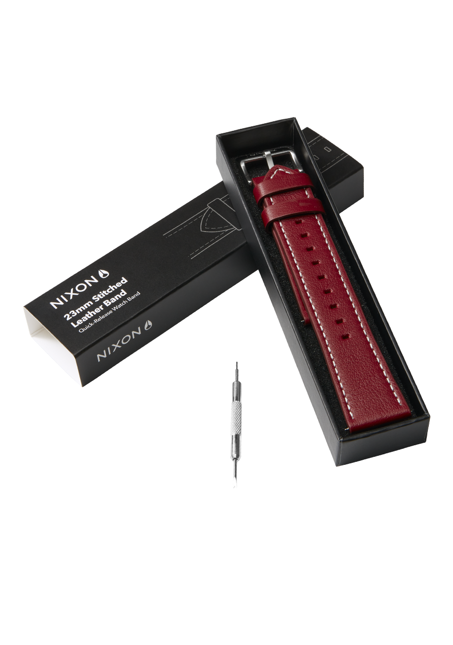 23mm Stitched Leather Band - Cranberry View 4