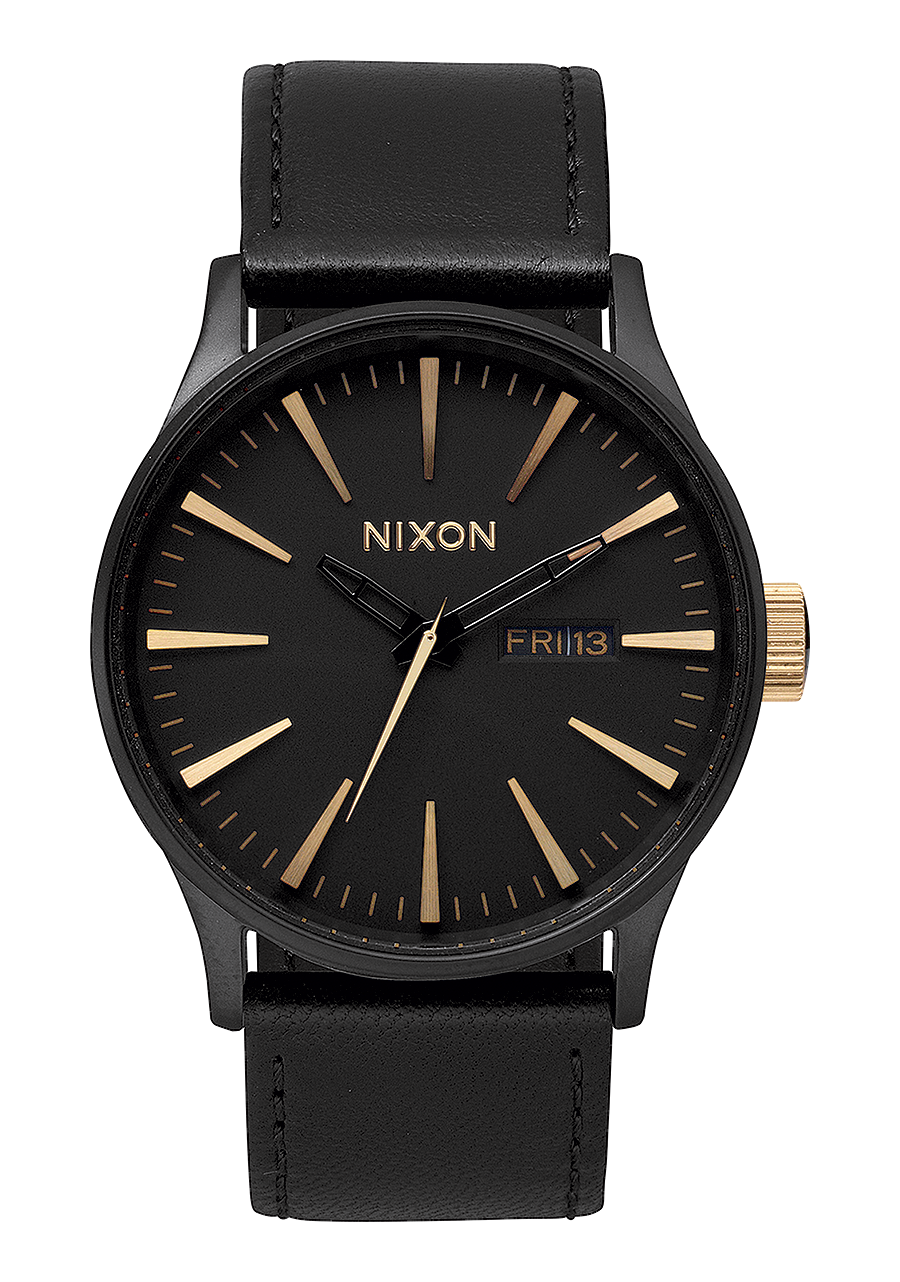 Sentry Leather Watch Matte Black Gold Men s Leather Nixon EU
