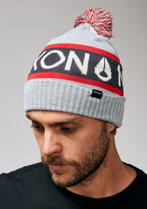 Teamster Beanie - Heather Gray / Red